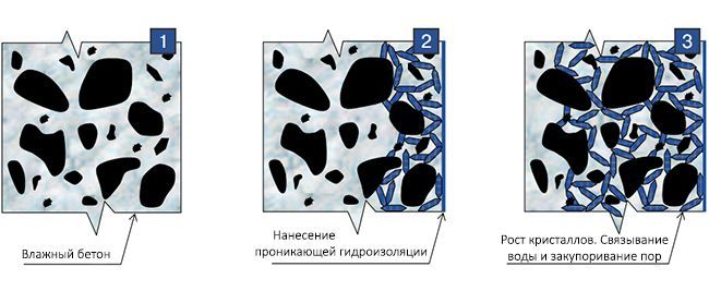 Образование кристаллов в бетоне